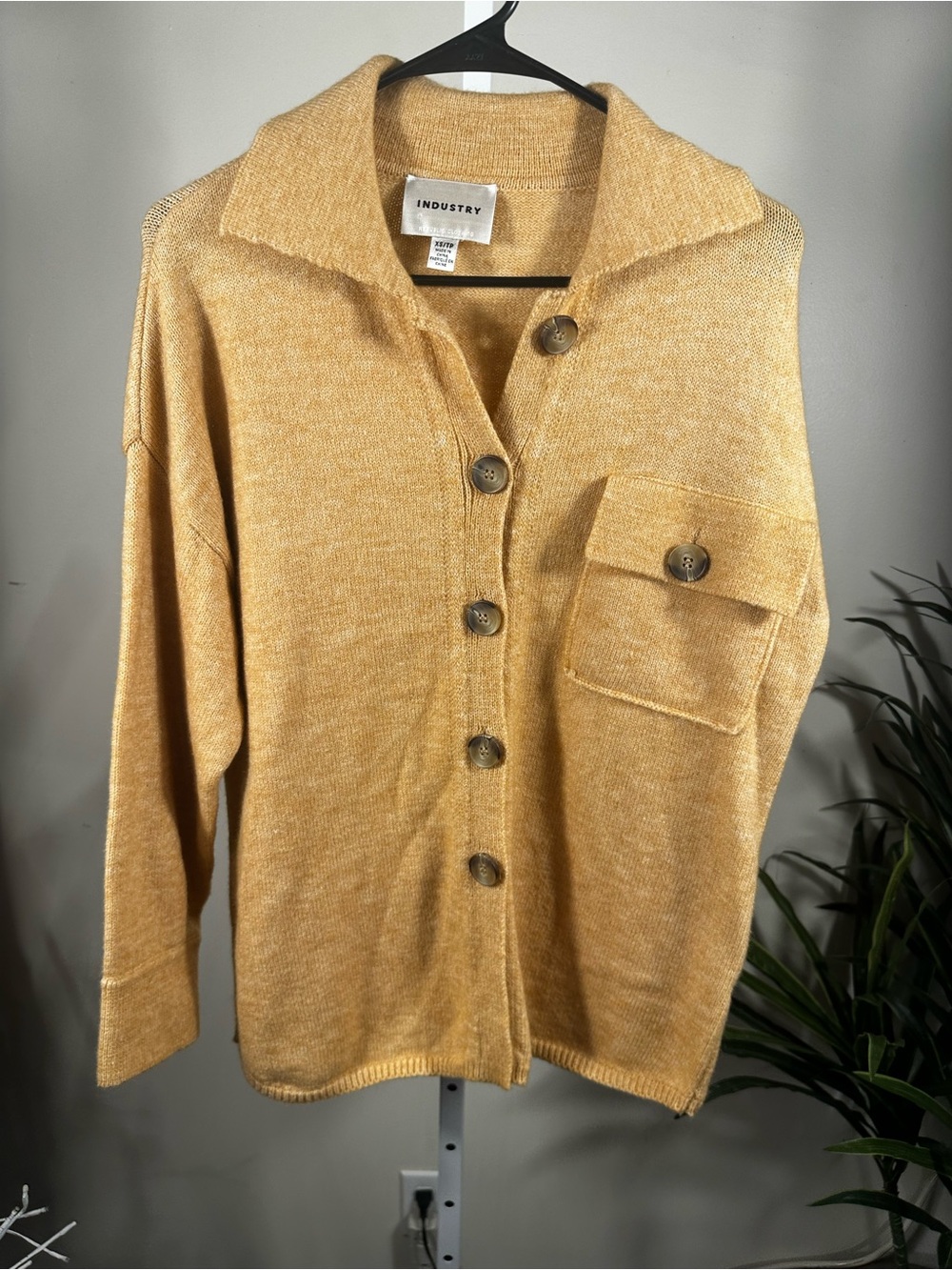 W252. INDUSTRY Yellow Button-Up Knit Cardigan fits up to large